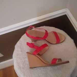 Kate Spade red patent sandal wedges